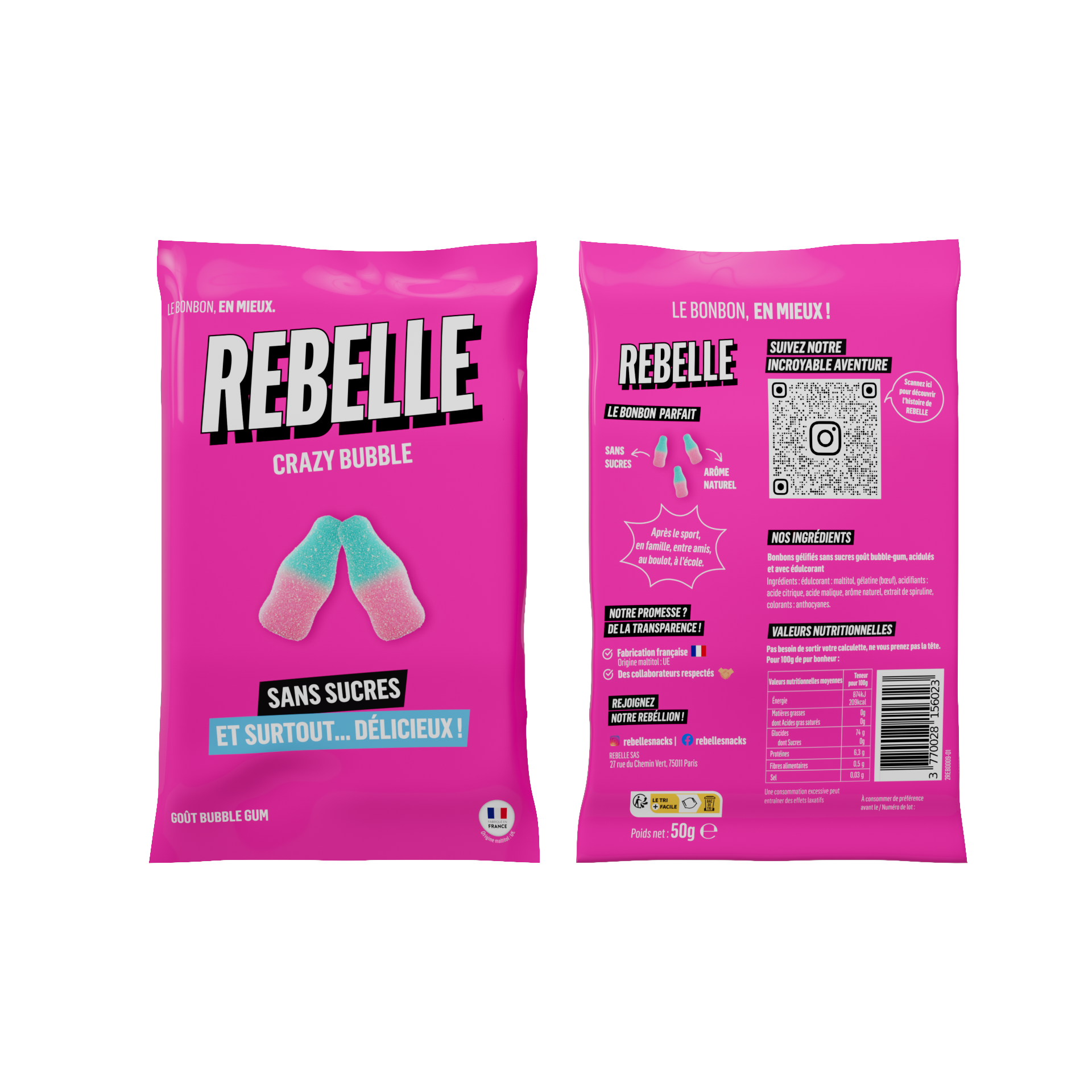 Bouteilles rose et bleu sans sucres