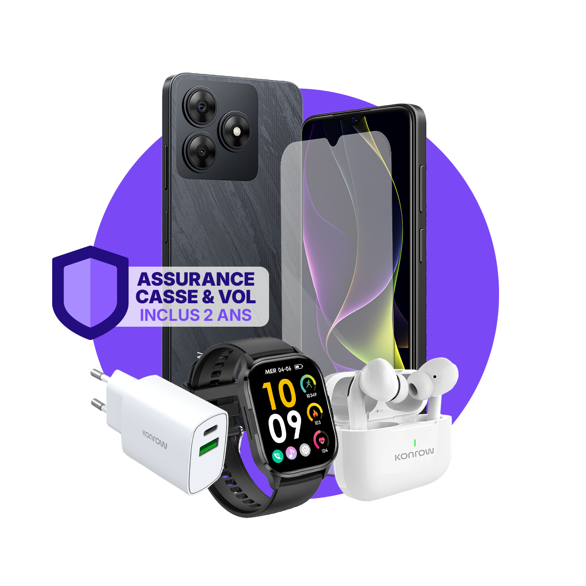 Pack ULTIMA Safe (Smartphone pour ados - écouteurs Bluetooth - montre connectée - chargeur - verre trempé - assurance incluse)