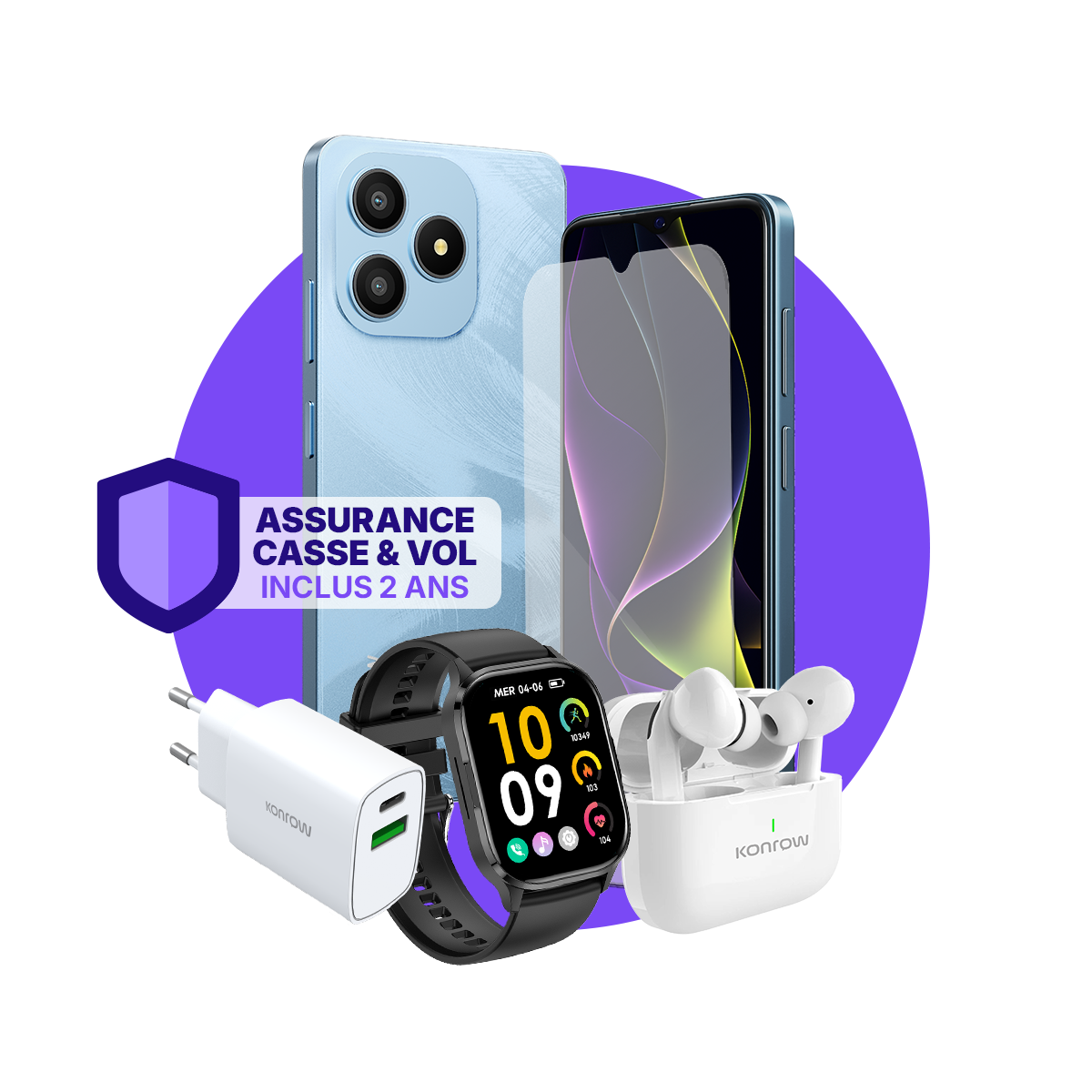 Pack ULTIMA Safe (Smartphone pour ados - écouteurs Bluetooth - montre connectée - chargeur - verre trempé - assurance incluse)