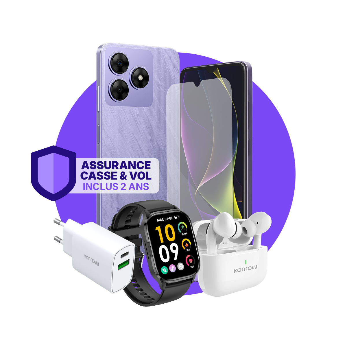 Pack ULTIMA Safe (Smartphone pour ados - écouteurs Bluetooth - montre connectée - chargeur - verre trempé - assurance incluse)